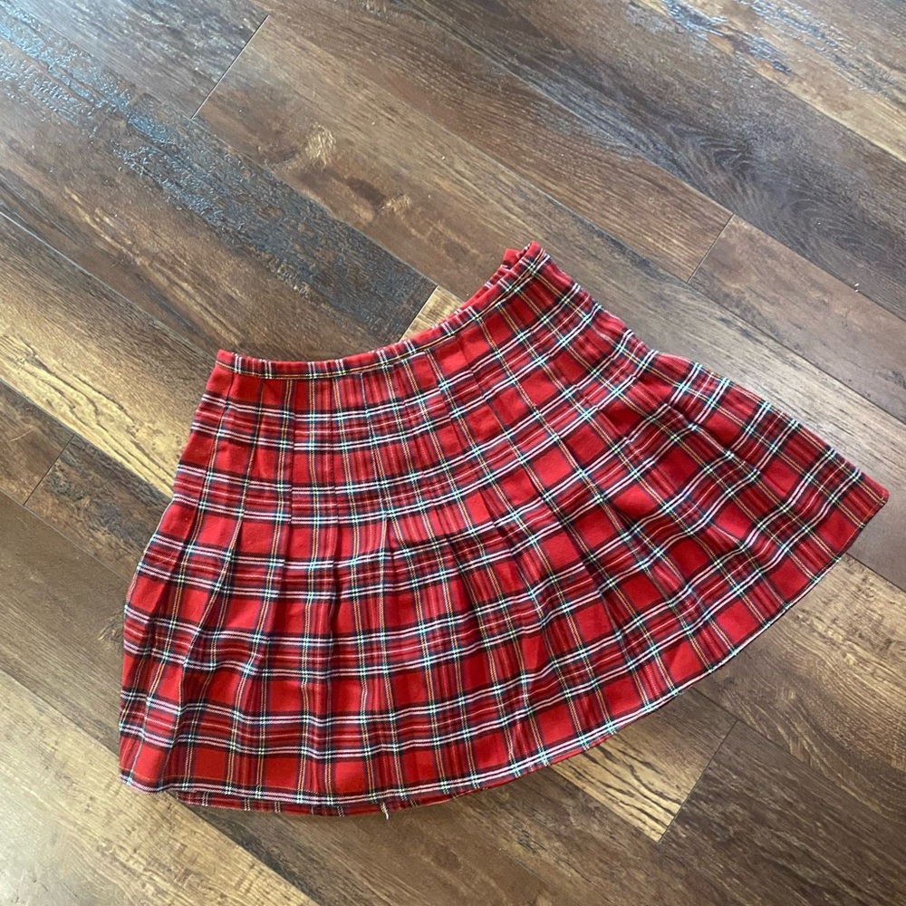 Michele Red Plaid Pleated Mini Skirt